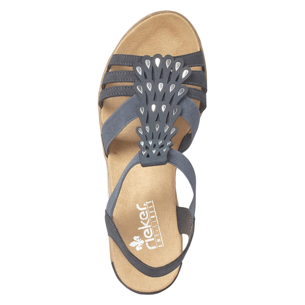 Rieker W Sandal m Hæl og Sølvdetaljer Blå