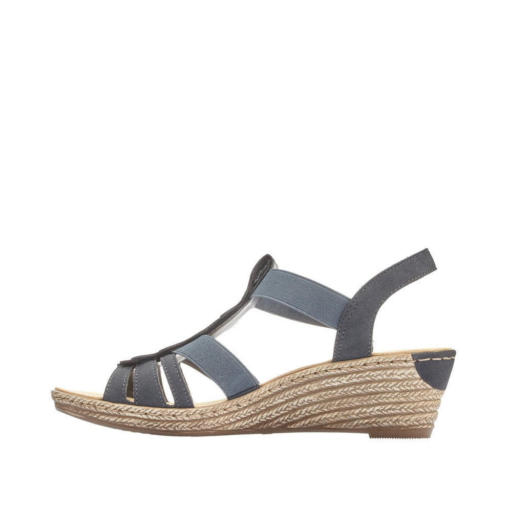 Rieker W Sandal m Hæl og Sølvdetaljer Blå