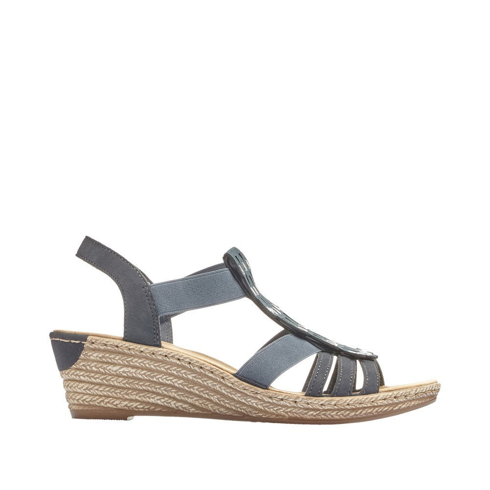 Rieker W Sandal m Hæl og Sølvdetaljer Blå