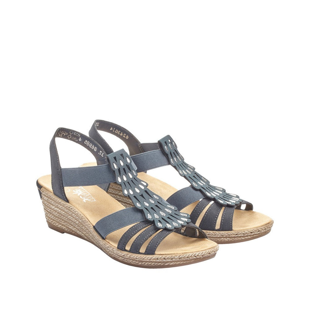 Rieker W Sandal m Hæl og Sølvdetaljer Blå