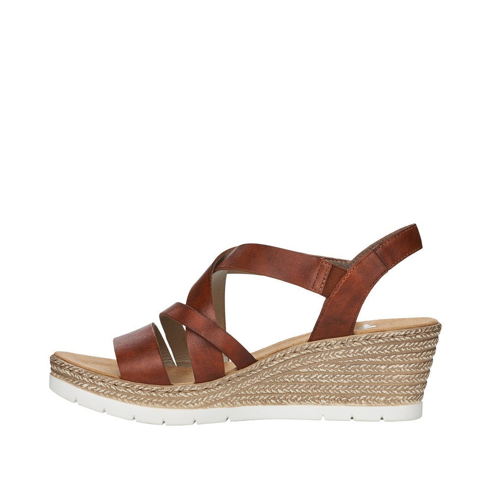 Rieker W Platau Sandal m Velcroluk Brun