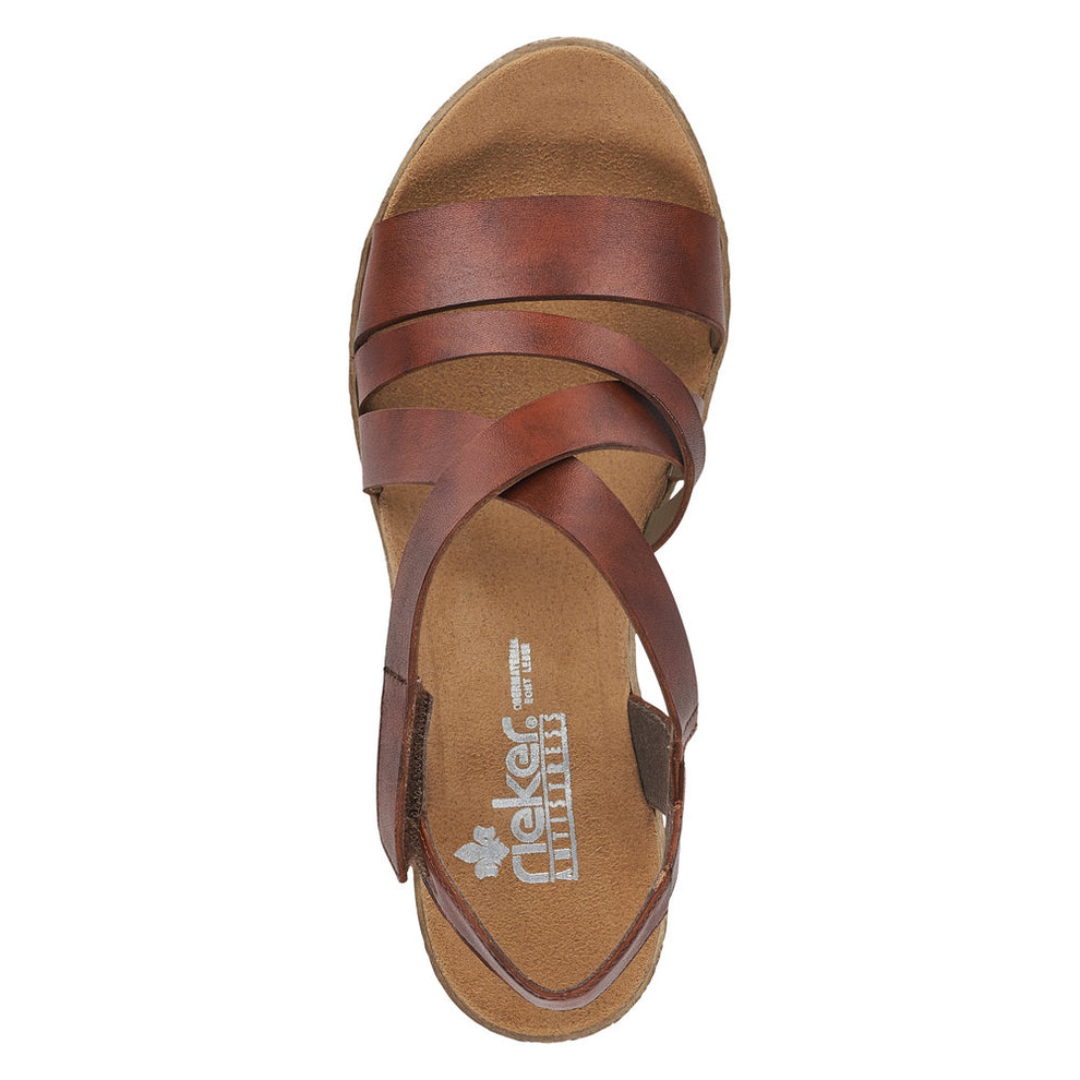 Rieker W Platau Sandal m Velcroluk Brun