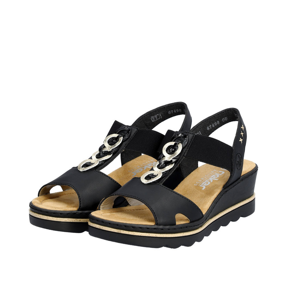 Rieker W Sandal m Spænde og Elastik Sort