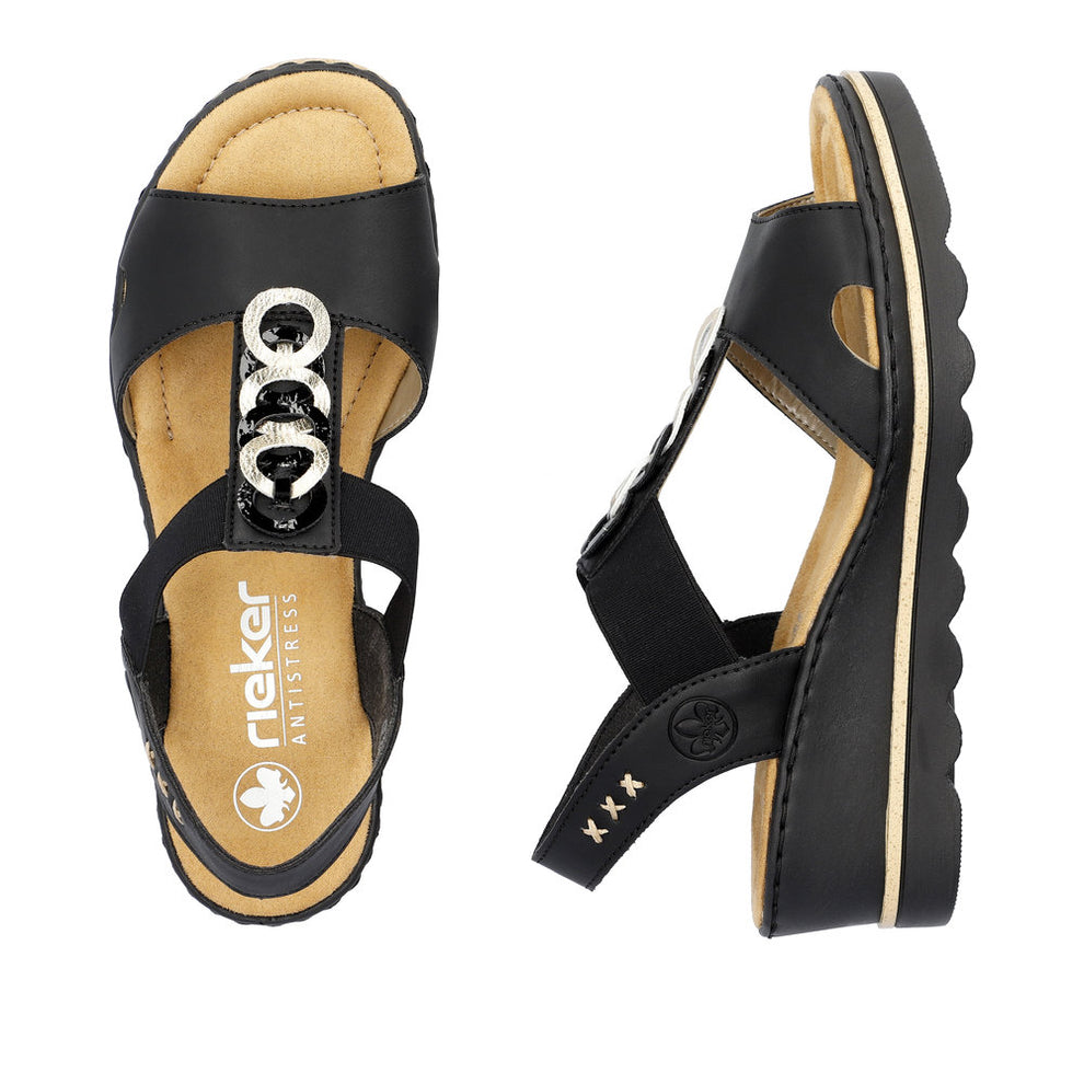 Rieker W Sandal m Spænde og Elastik Sort
