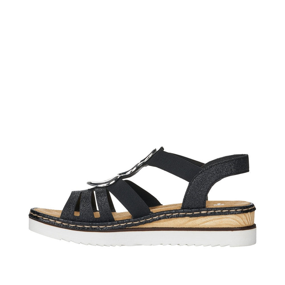 Rieker W Sandal m Glitter og Sølvdetalje Sort