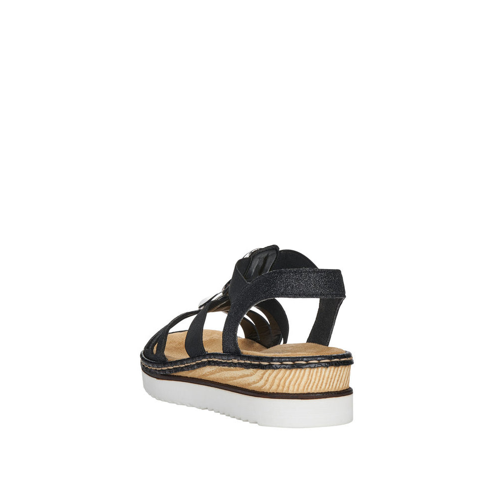 Rieker W Sandal m Glitter og Sølvdetalje Sort