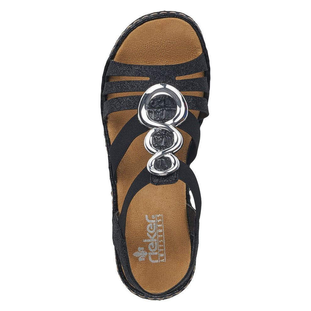 Rieker W Sandal m Glitter og Sølvdetalje Sort