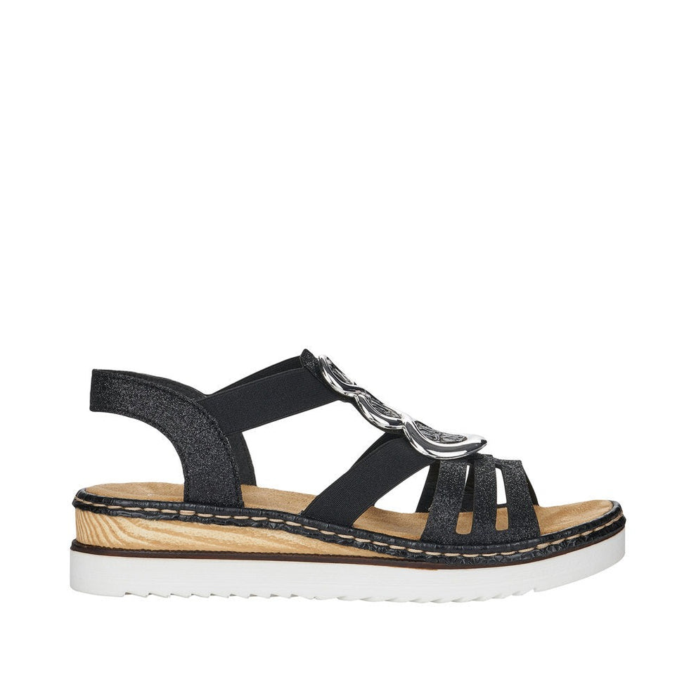Rieker W Sandal m Glitter og Sølvdetalje Sort