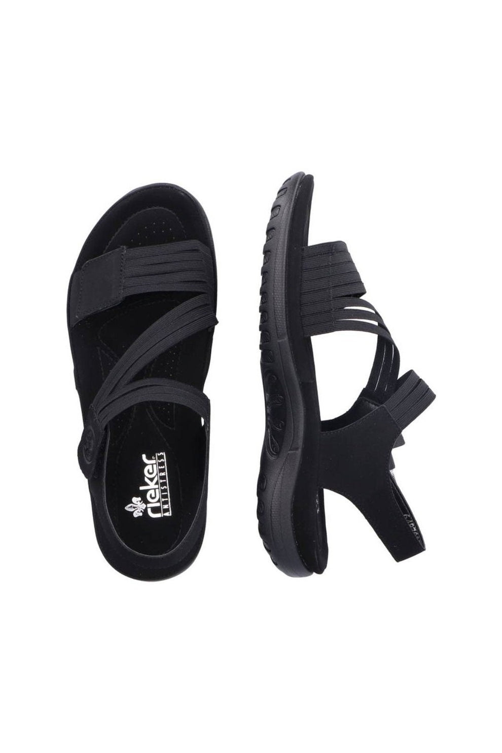 Rieker W Sandal med Elastik og Velcrorem Sort