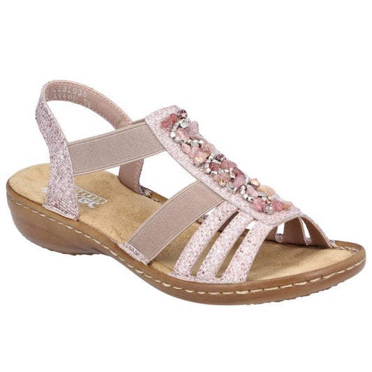 Rieker W Sandal med Sten og Elastik Rem Rose
