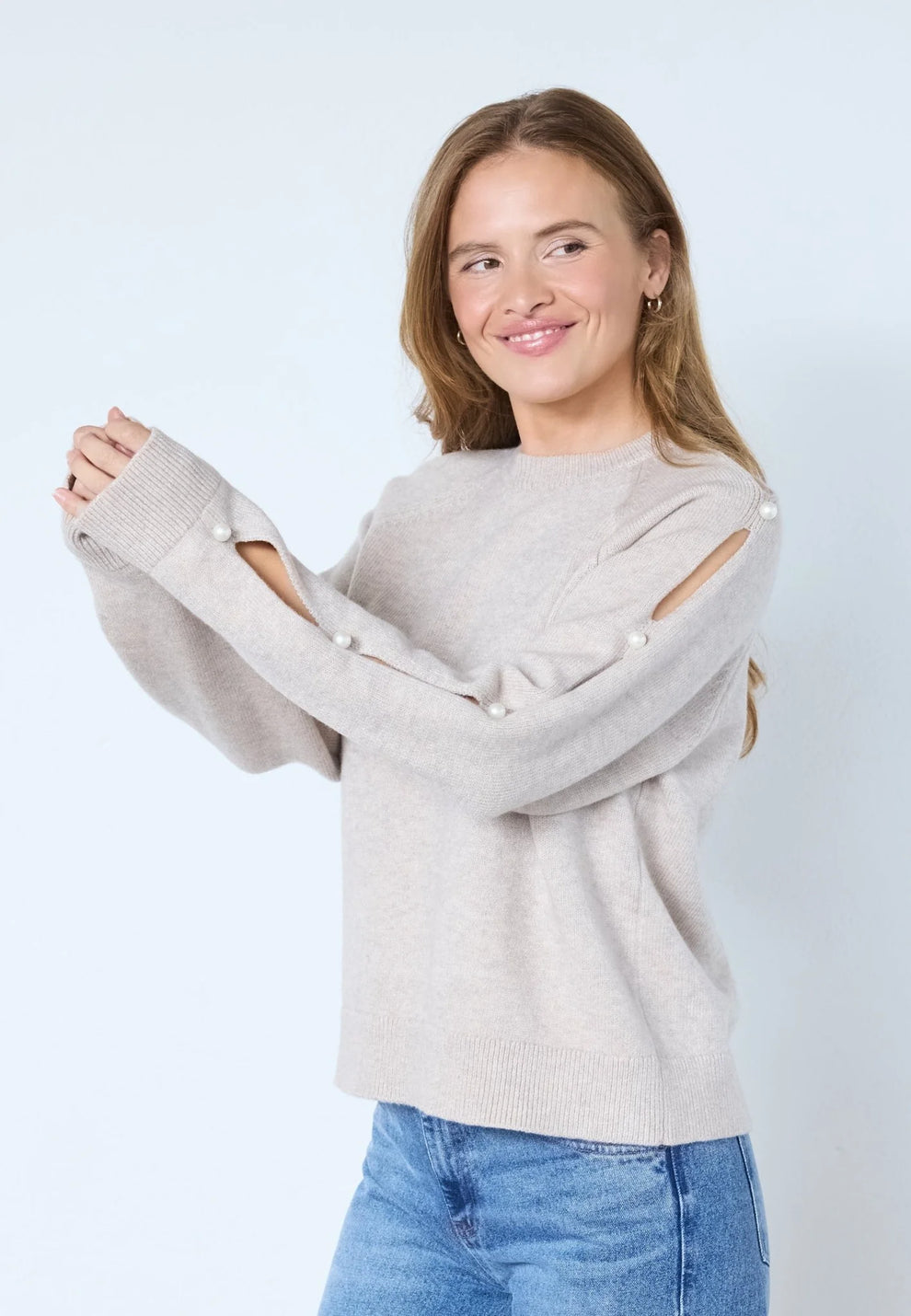 Co´Couture Rowancc Pearl Sleeve Knit Bone