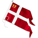 Splitflag, Y.F. m. svirvel, syet og broderet