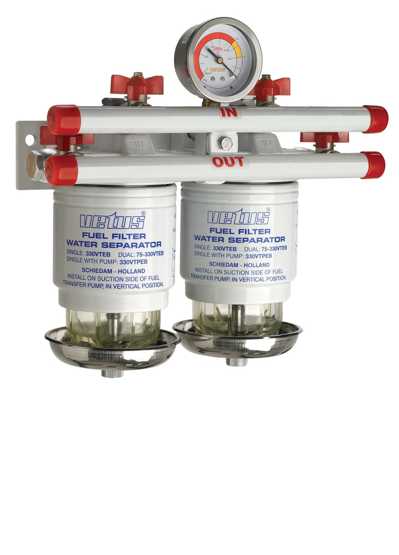 VETUS water separator/fuel filter, double, 10 micron, max. 190 l/h