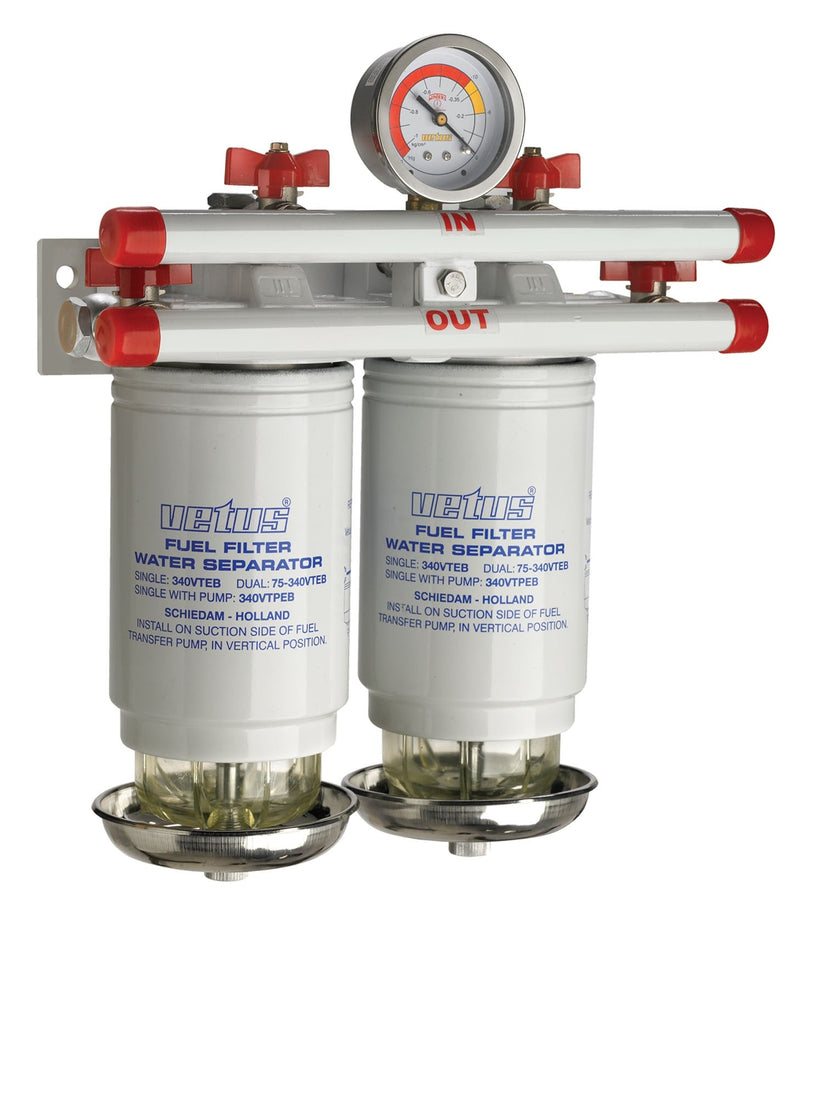 VETUS water separator/fuel filter, double, 10 micron, max. 380 l/h