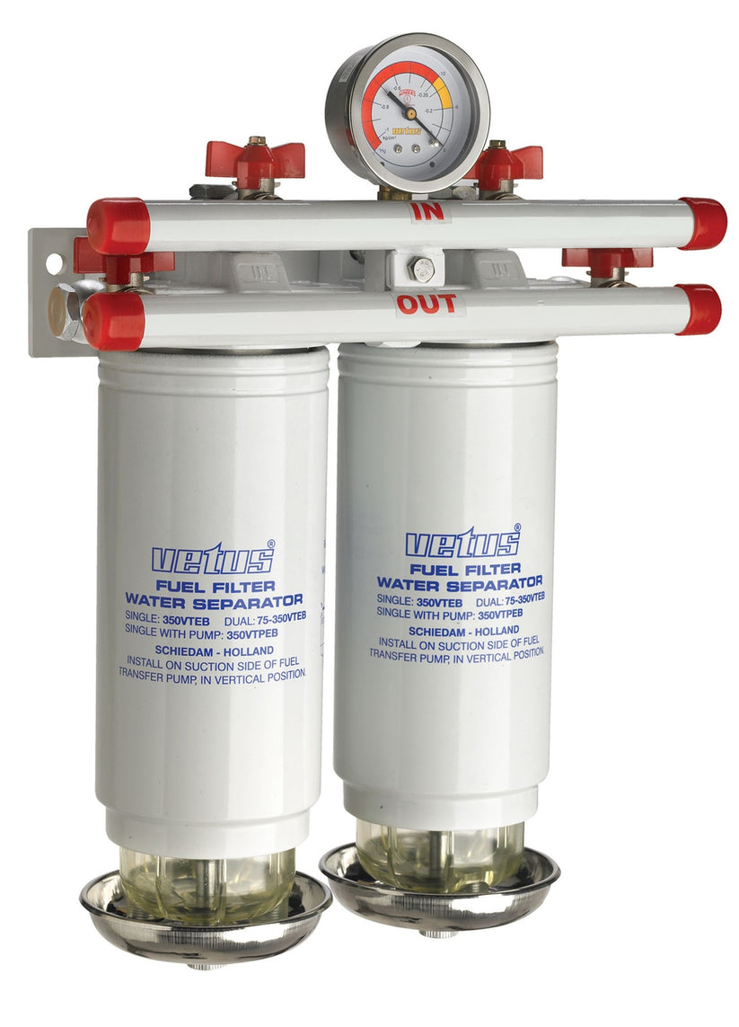 VETUS water separator/fuel filter, double, 10 micron, max. 460 l/h