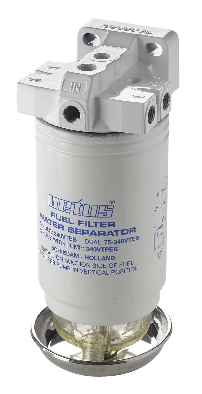 VETUS water separator/fuel filter, single, 10 micron, max. 380 l/h