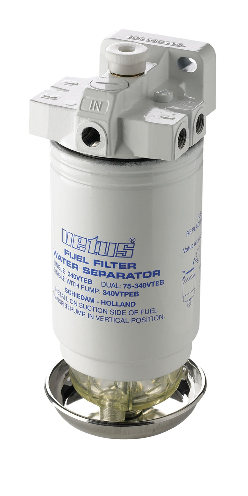 VETUS water separator/fuel filter with pump, 10 micron, max. 380 l/h