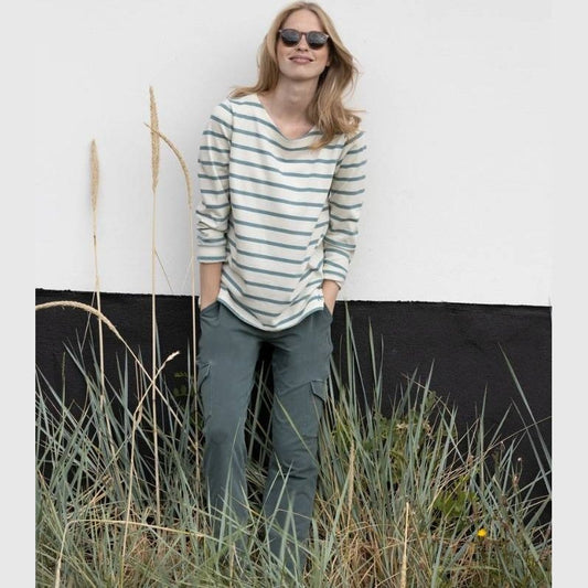 Blue Sportswear W Luna Striped Bluse DarkAqua Ecru