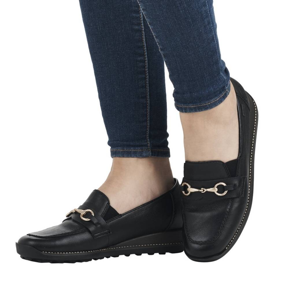 Rieker W Loafer m Guldspænde Black