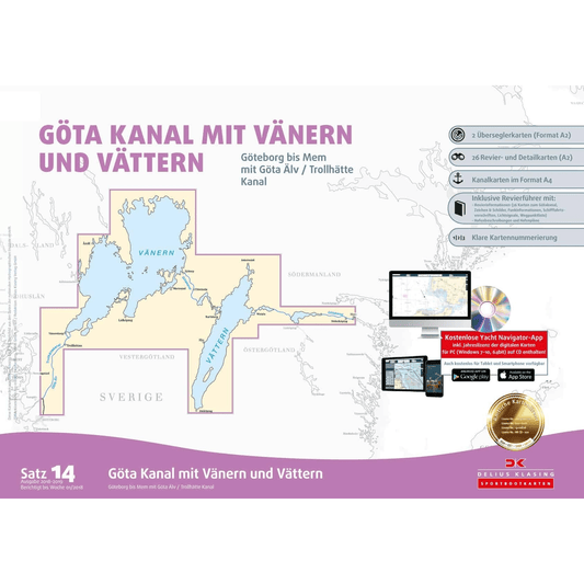Søkort sæt 14 - Göta Kanalen med Värnen og Vättern